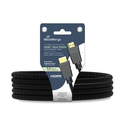 MediaRange HDMI™ High Speed with Ethernet connection cable, gold-plated contacts, 10.2 Gbit/s data transfer rate, 5.0m