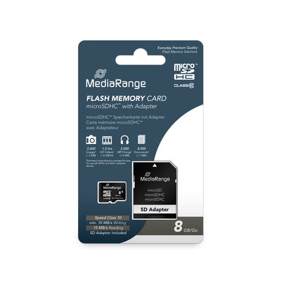 MediaRange Micro SDHC Card 8GB Class 10 with SD adaptor