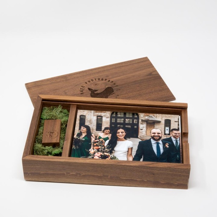 Wooden Box Set USB/ Photo(10X15) Walnut