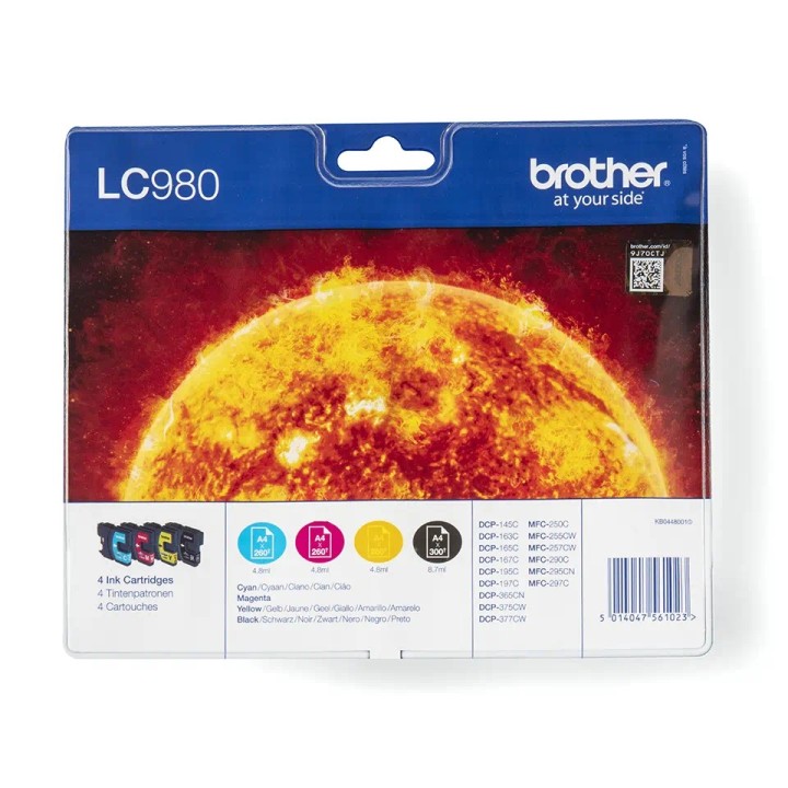 LC980 VALUE PACK BK 300p / C,M,Y 260p EACH BROTHER LC980VALBP