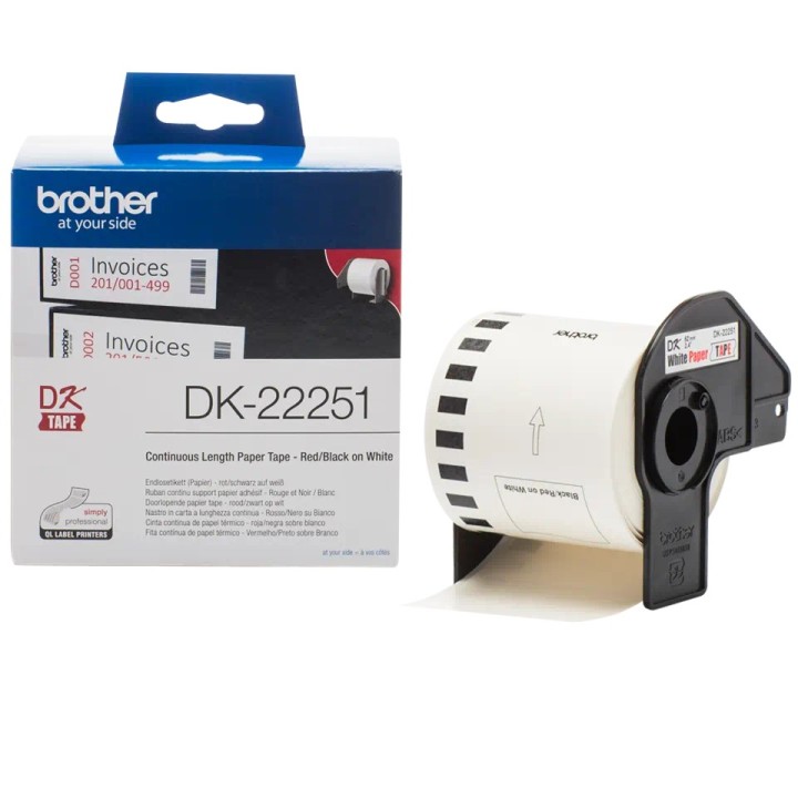 DK22251 (S) BROTHER 62mm Black & Red on white Cont. paper roll