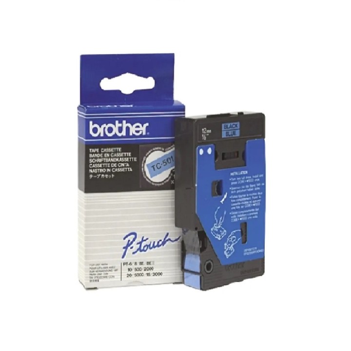 TC501 12mm BLACK ON BLUE 7.7m BROTHER P-TOUCH TAPE