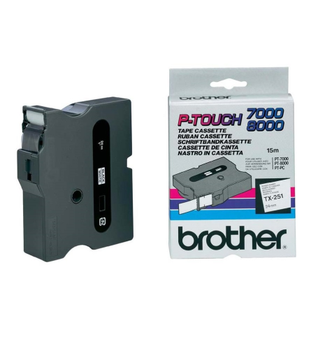 TX251 24mm BLACK ON WHITE 15m BROTHER P-TOUCH TAPE