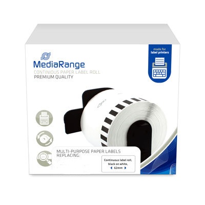 MediaRange Continuous paper label, for/replacing Brother DK-22210, 29mm, 30.48m, black on white