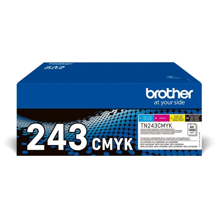 TN243CMYK BROTHER VALUE PACK 1000P HLL3210/L3230/L3270/DCPL3510/L3550/MFCL3730/L3750/L3770
