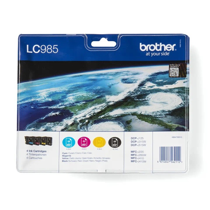 LC985 VALUE PACK BK 300p / C,M,Y 260p EACH BROTHER LC985VALBP