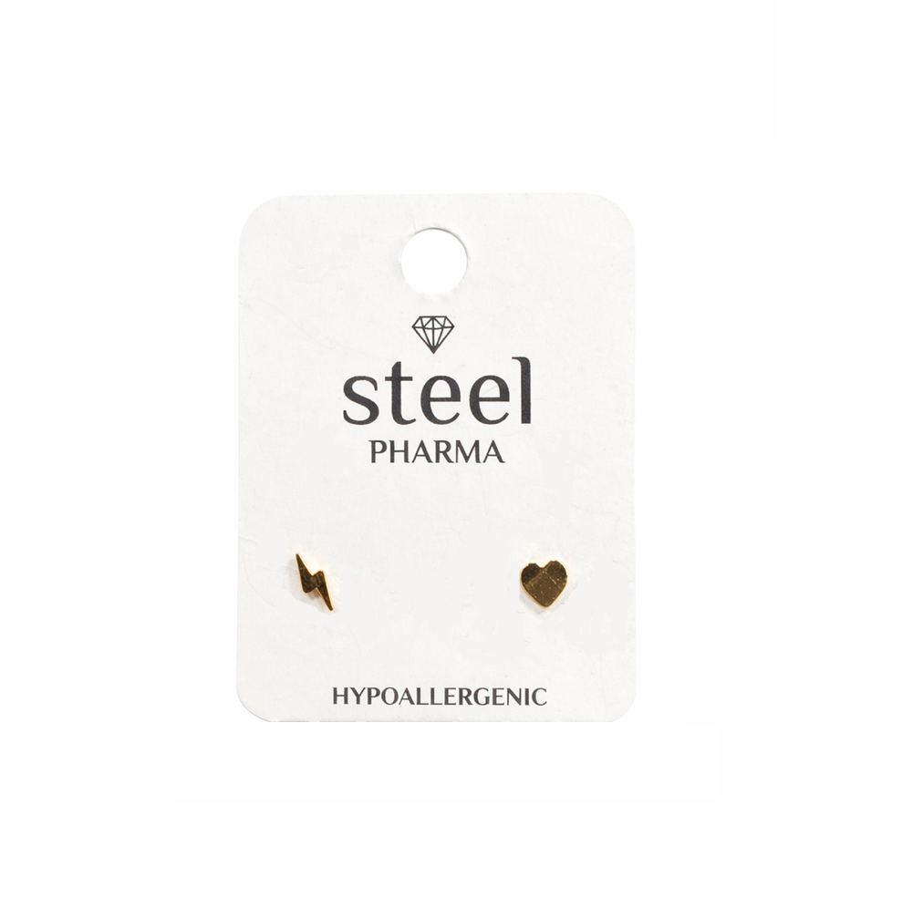 Steel Pharma Earrings Heart and Thunder