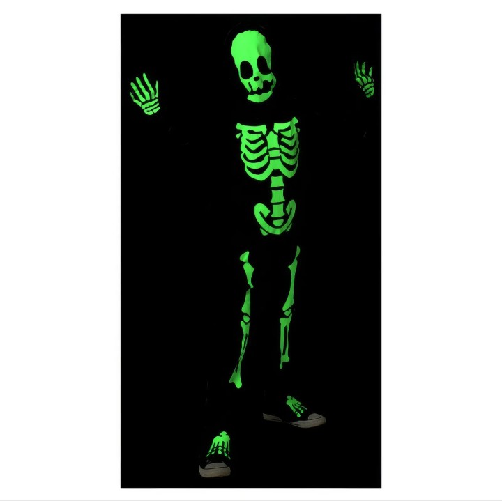 Glow In Dark Skeleton Costume With Red Bow - Size Medium