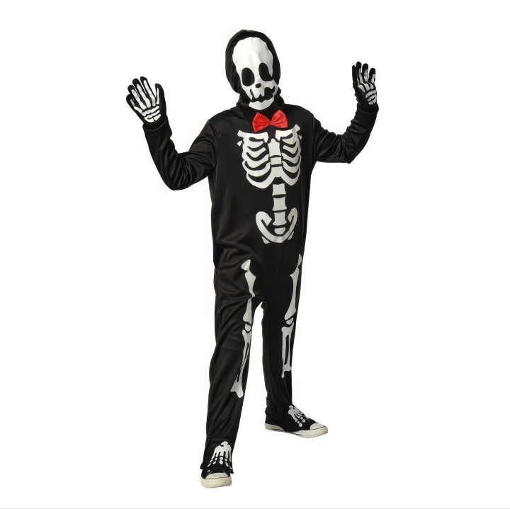 Glow In Dark Skeleton Costume With Red Bow - Size Small