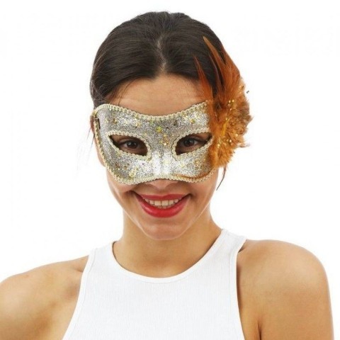 Glittery Venetian Mask with Feathers