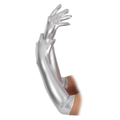Long Metallic Gloves Silver