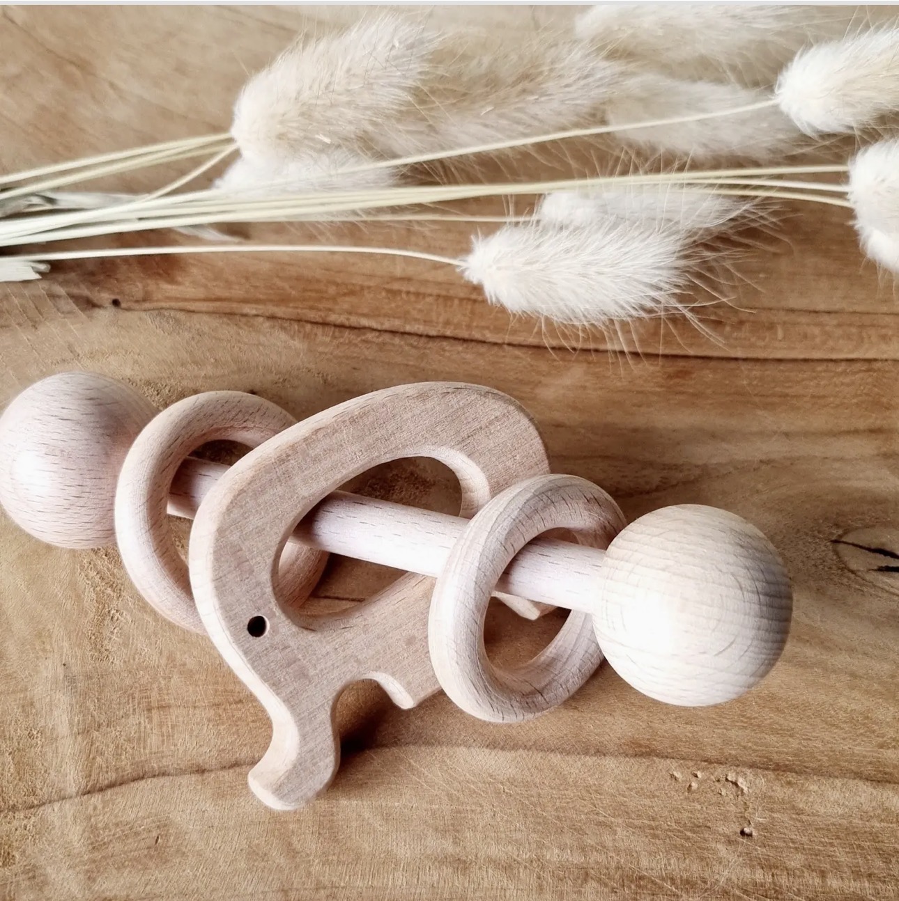 Wooden Rattle with Rings - Elephant