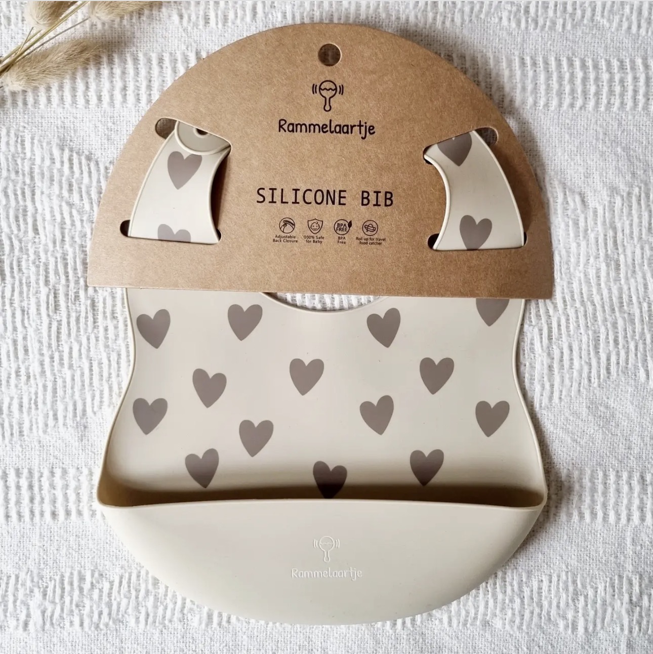 Silicone Plate with Hearts Tray - Beige