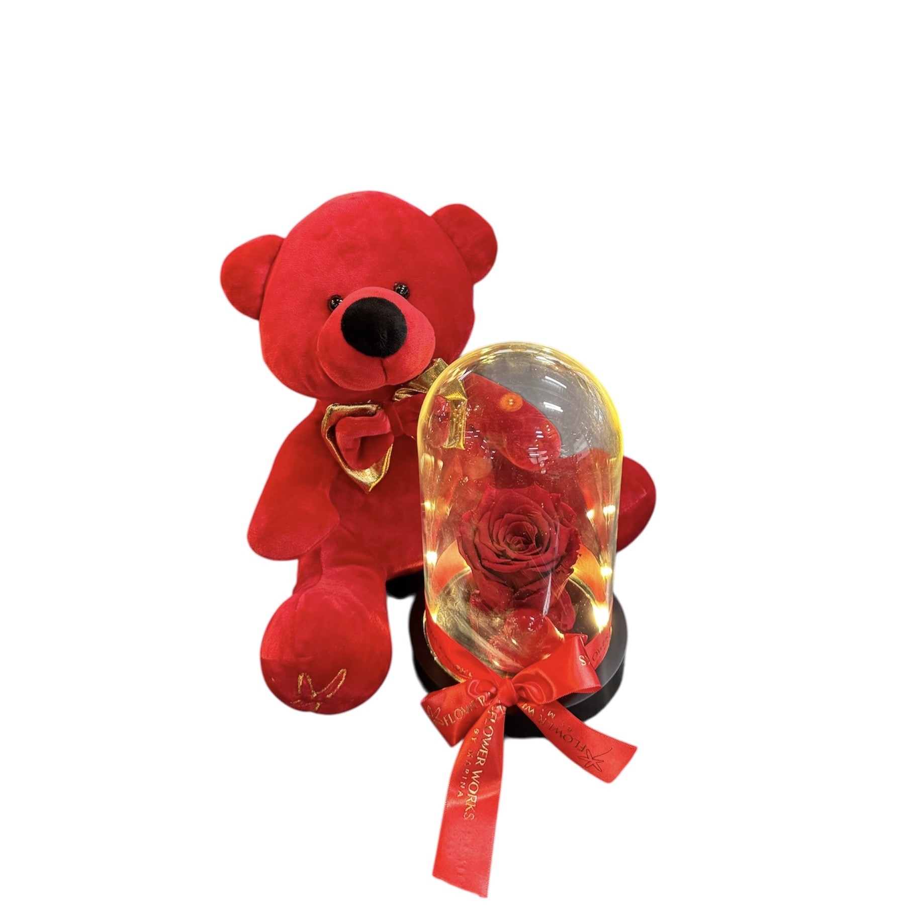 FOREVER ROSE WITH LIGHTS AND A VELVET TEDDY