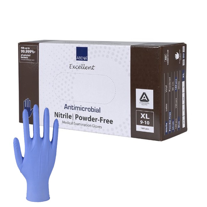 Abena Antimicrobial Nitrile Gloves Blue Size Xlarge X180Pcs