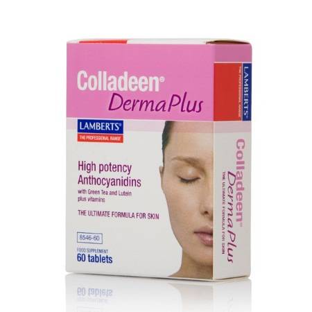 Lamberts Colladeen Dermaplus High Potency Anthocyanidins With Green Tea And Lutein Plus Vitamins Supports Normal Collagen Formation & Normal Functioning Of Blood Vessels 60 Tablets