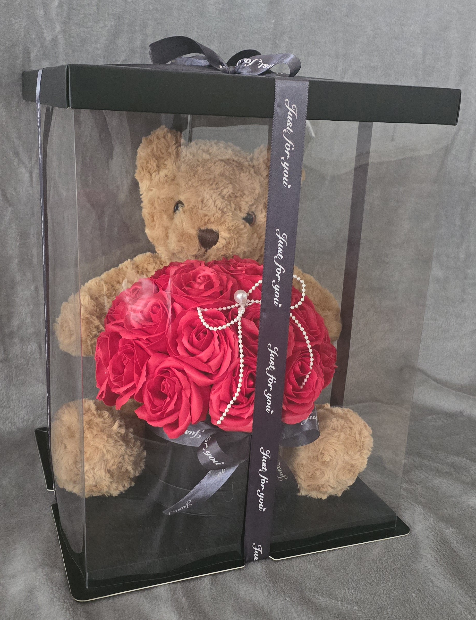 Teddy Bear With Box Of Roses