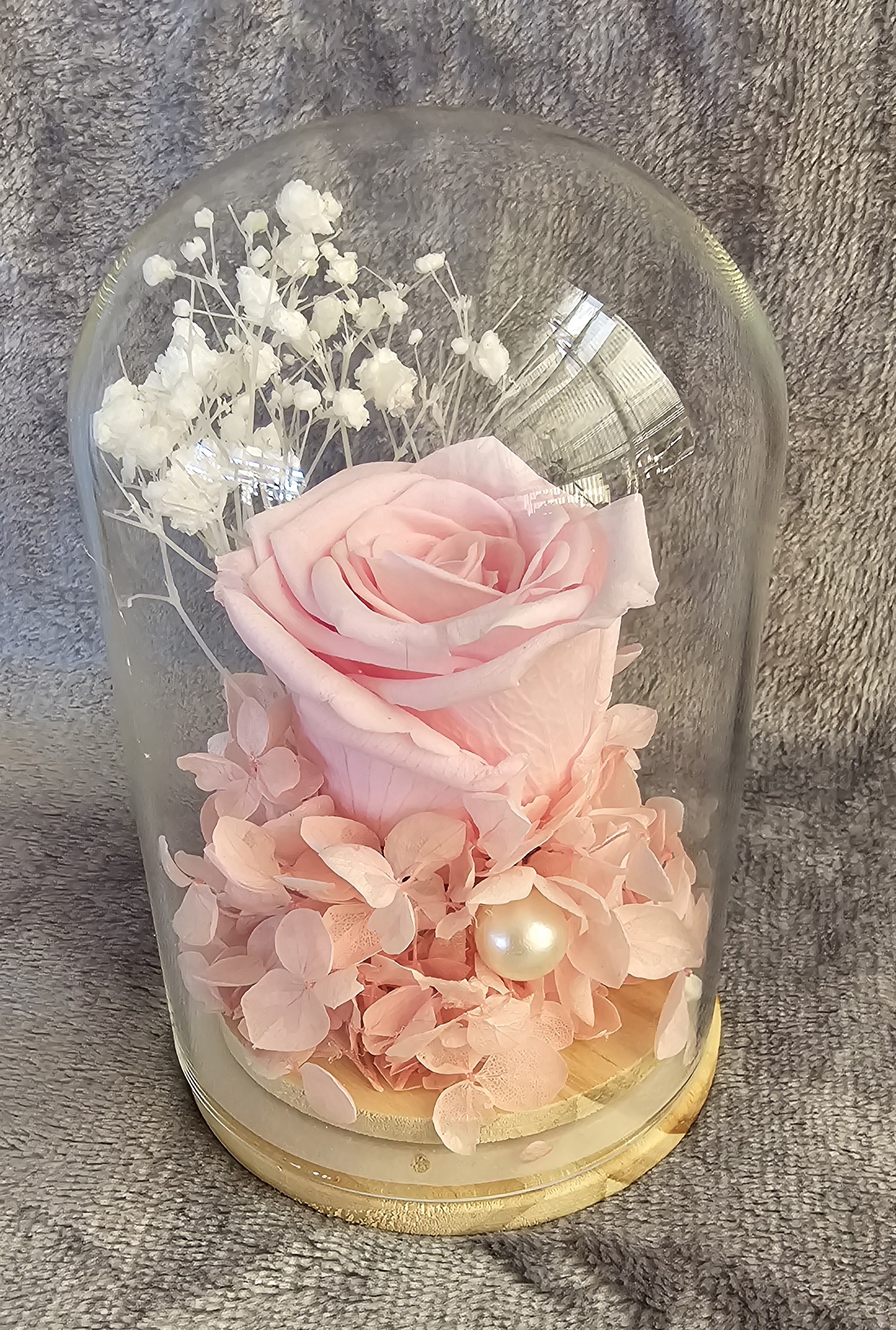 Forever Rose 1 Wooden Based Dome Pink