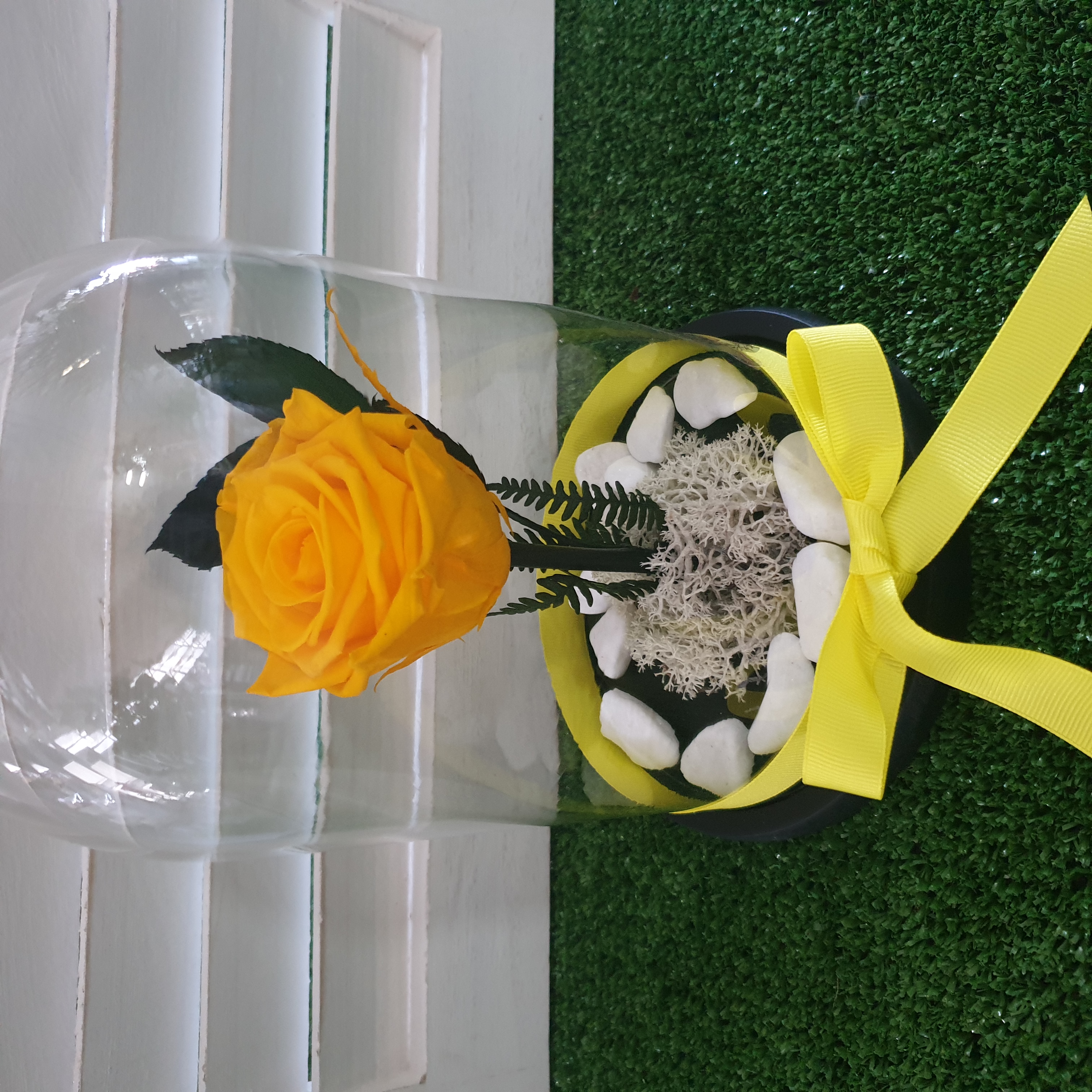 Forever Rose 1 Wooden Based Dome Yellow