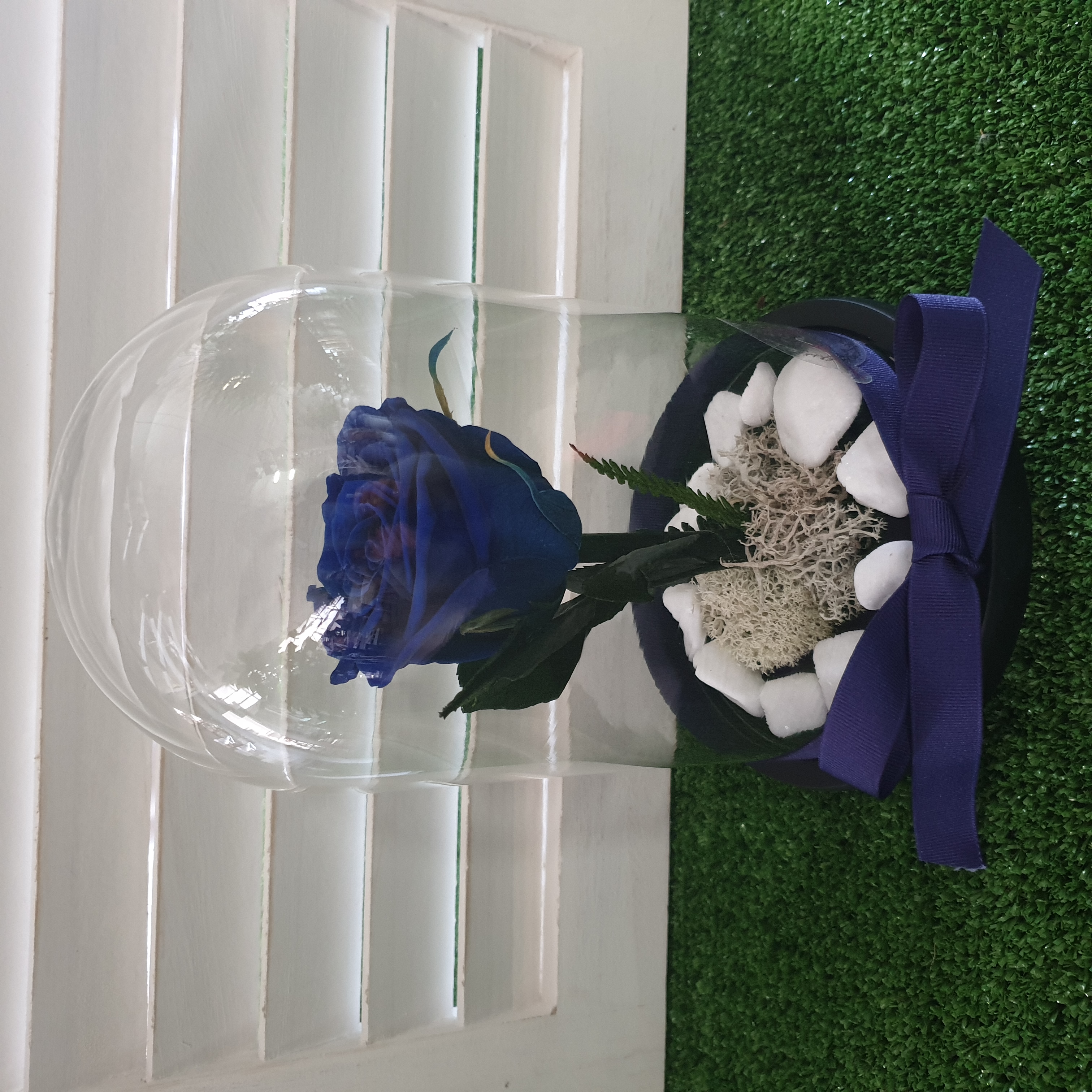 Forever Rose 1 Wooden Based Dome Blue