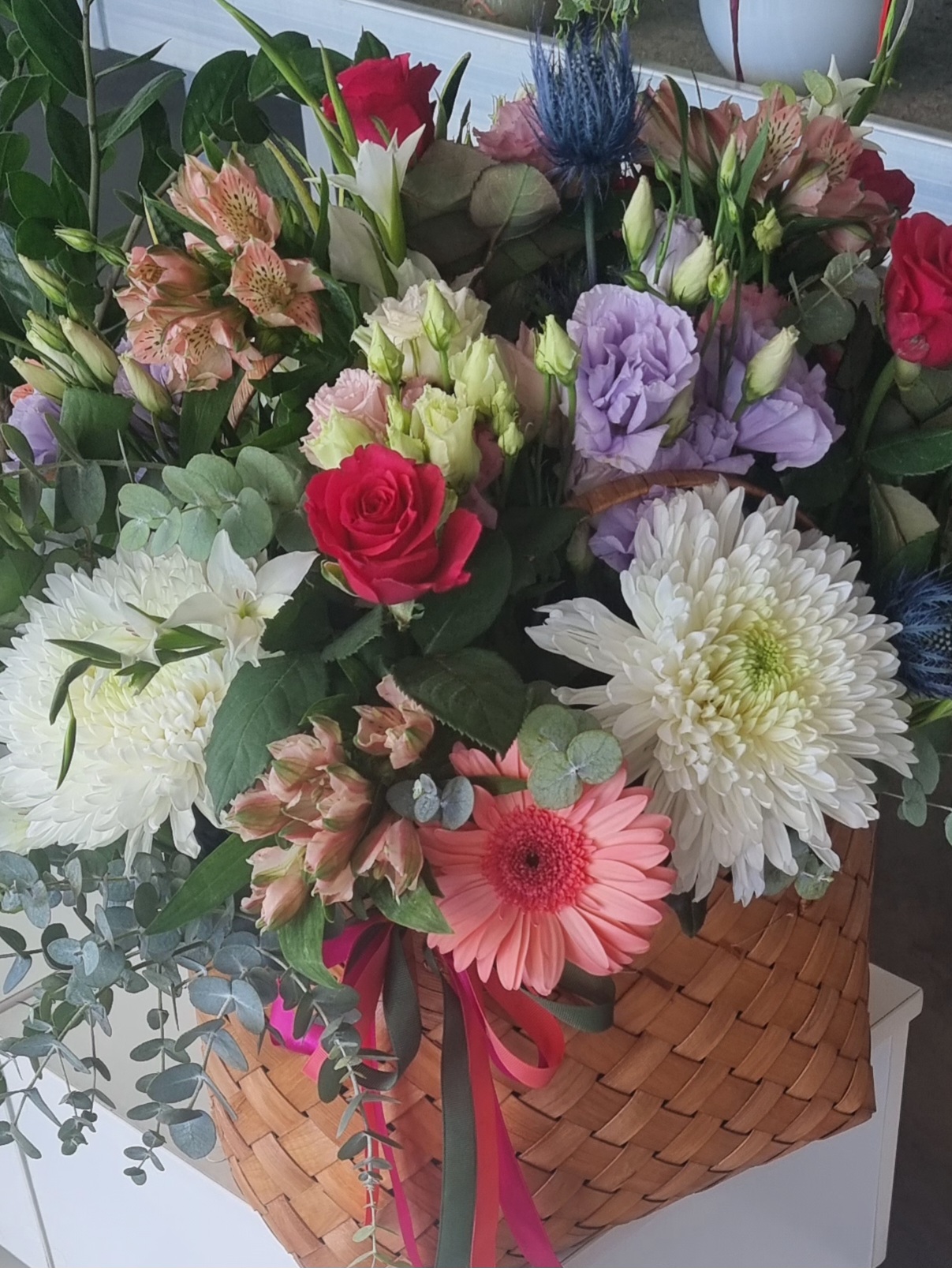 Flower Box Mixed Flowers Seasonal  With Splash Of Color Arrangement