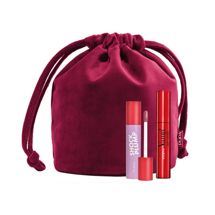 pupa beauty kit -mascara vamp!sexy lashes+shock plumb cherry cola+gift cosmetics bag