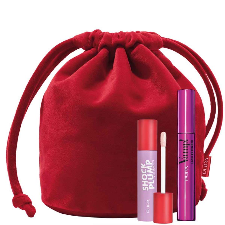 pupa beauty kit -mascara vamp!lash extender +shock plump ph reactive+gift cosmetics bag