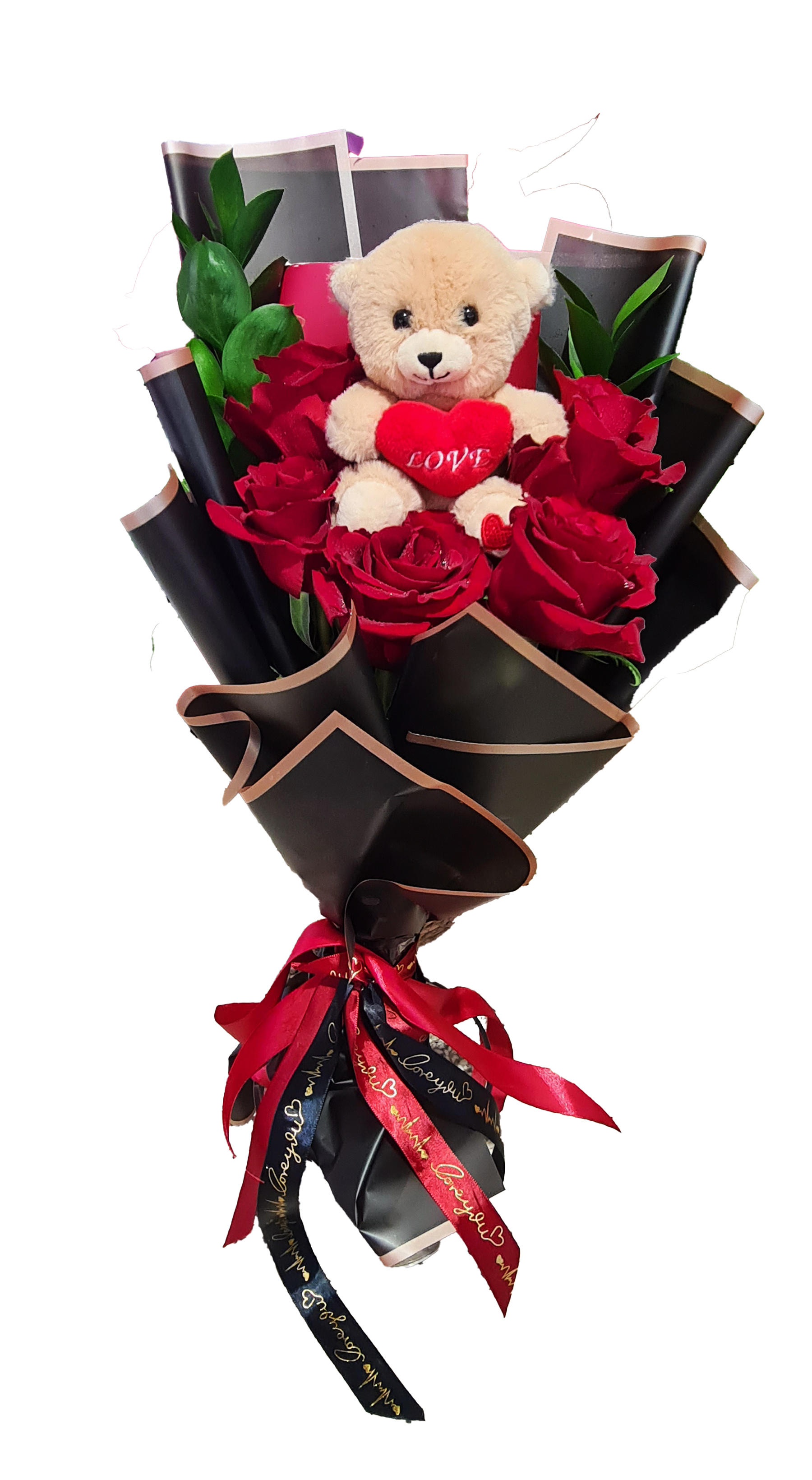 Black &  Red Teddy Bouquet
