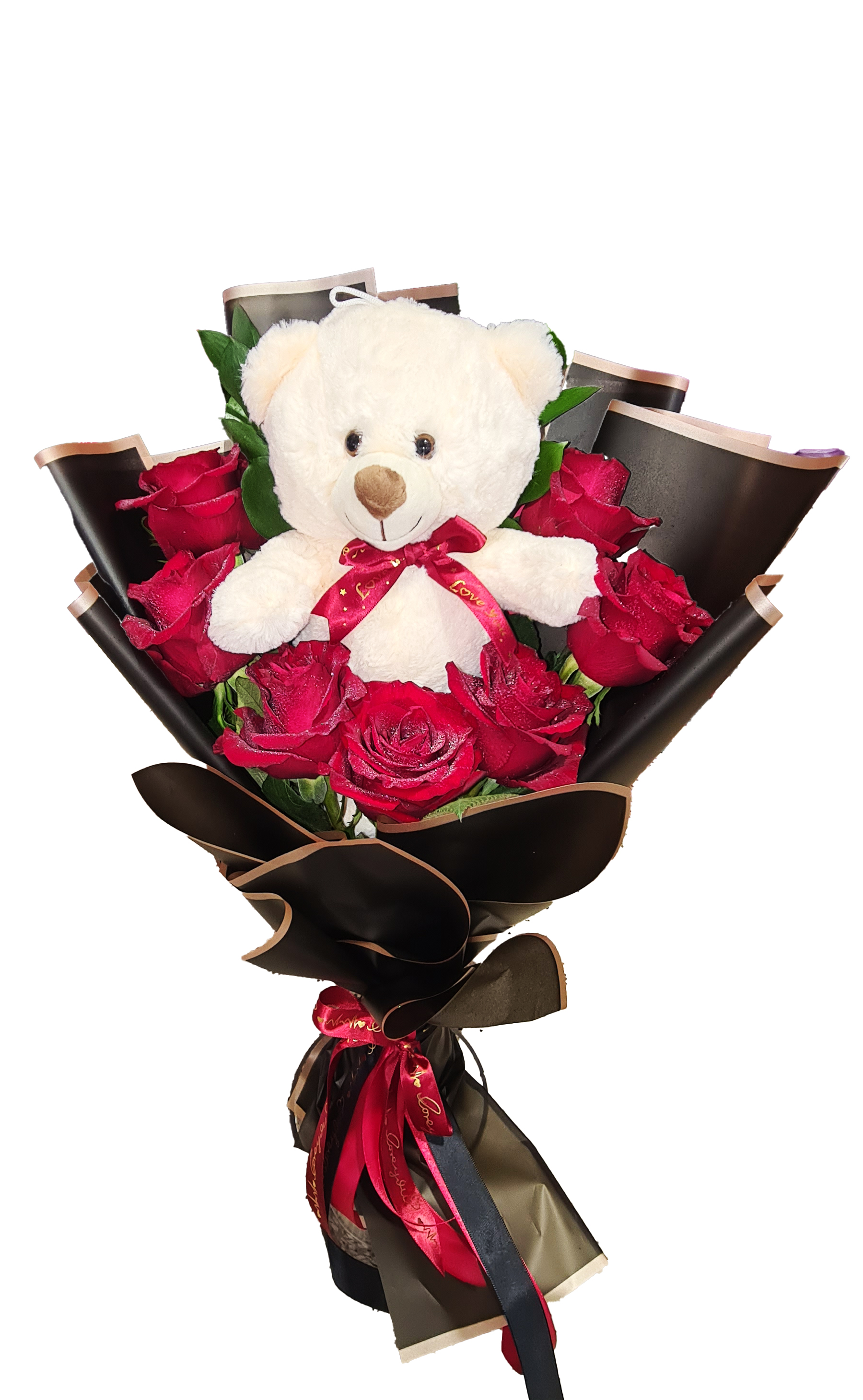 Black &  Red Big Teddy Bouquet