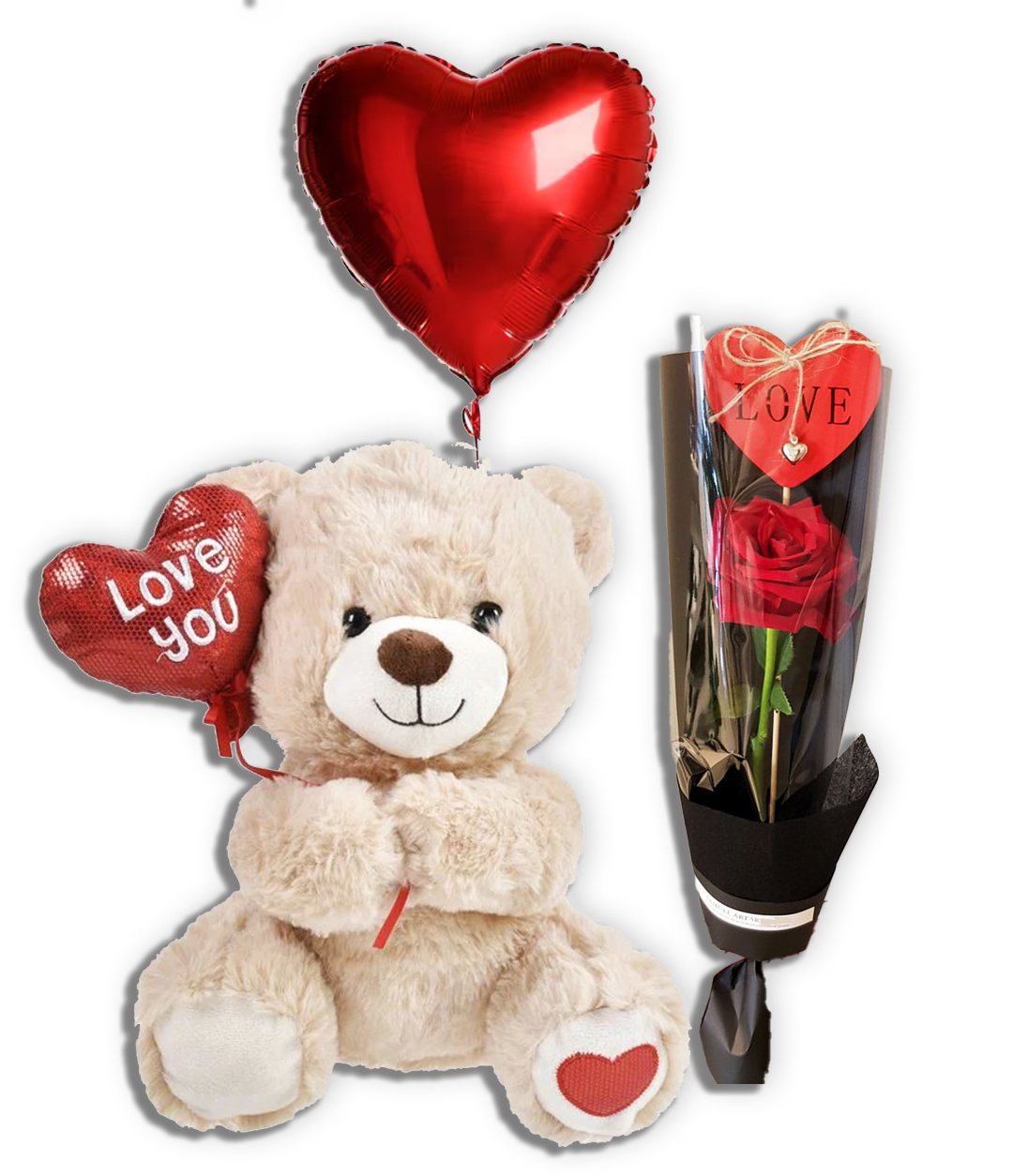 Teddy Bear + Single Roses + 1 Balloon
