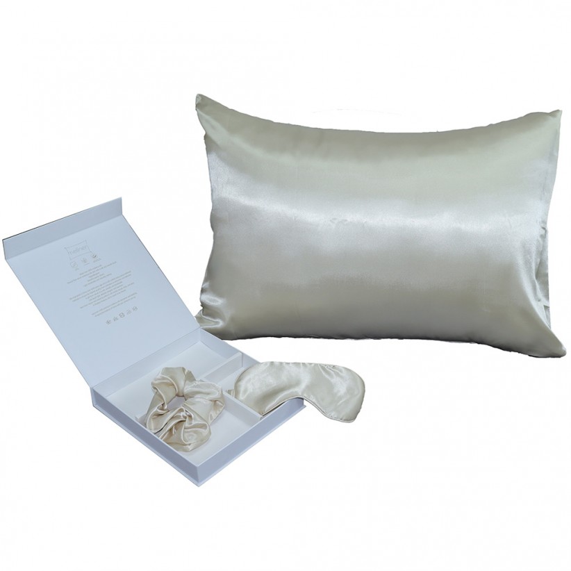PURE SILK SET - PILLOW CASE / SCRUNCHIE / EYE MASK in Champagne Color