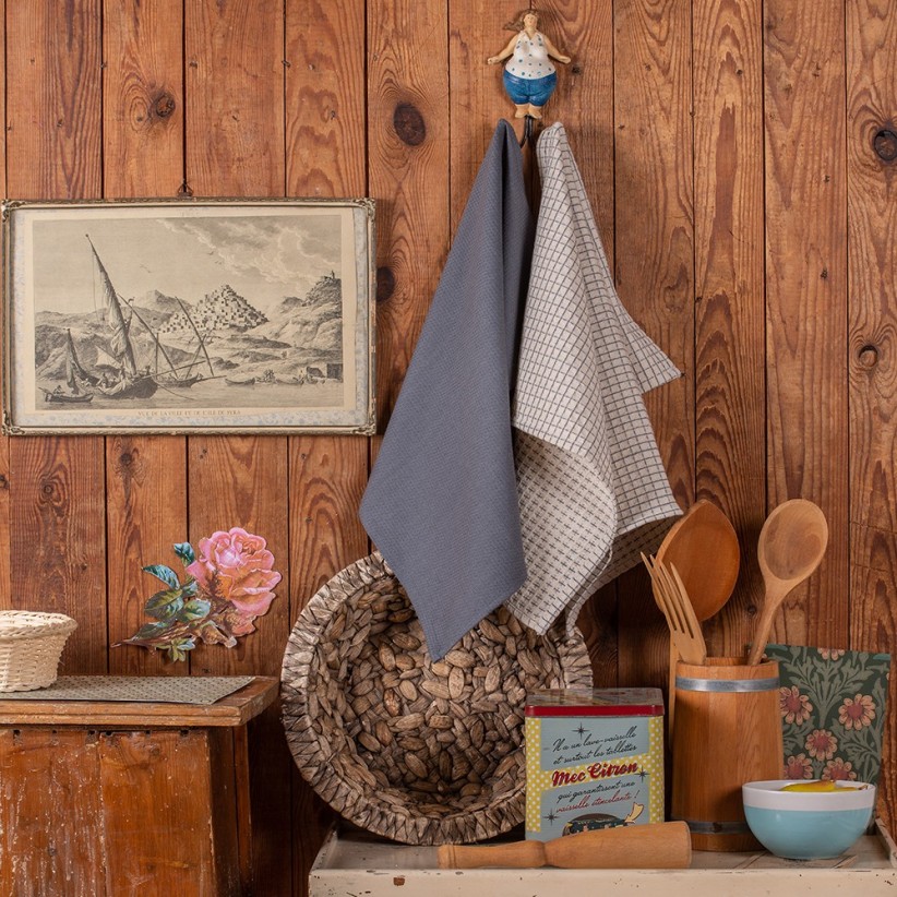 KITCHEN TOWELS (SET OF 2) CHECKED GREY