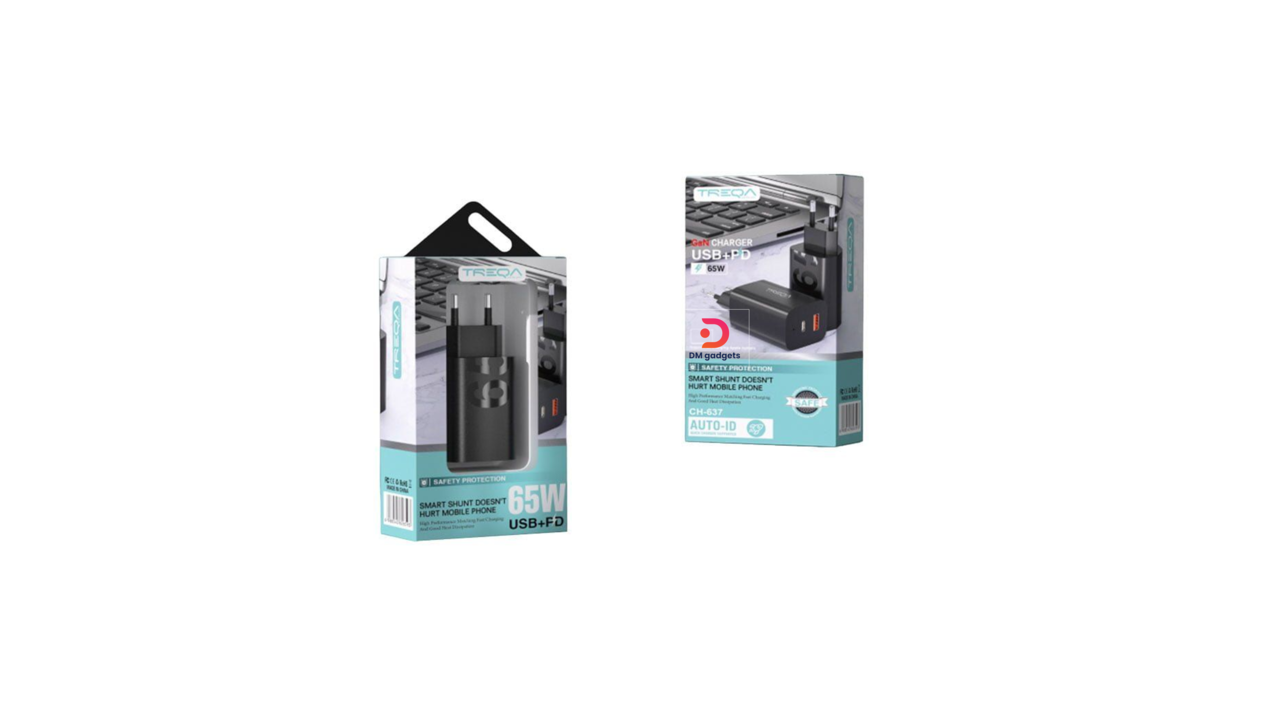 506B#Treqa®CH-637 65W 1USB+PD Charger – GaN Charger – Black