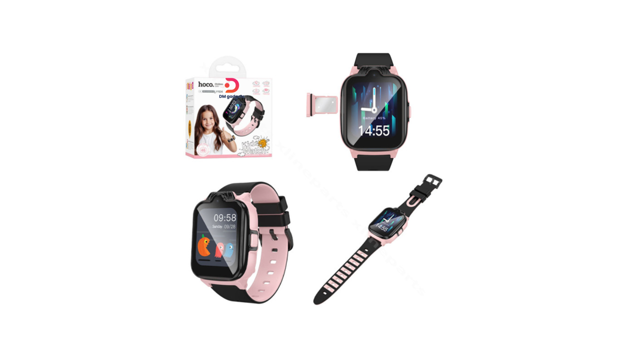 242C1#hoco®Y104 4G Smart Watch for Kids –Phone Call Support GPS, Wi-Fi, HD Touchscreen + LBS – Pink