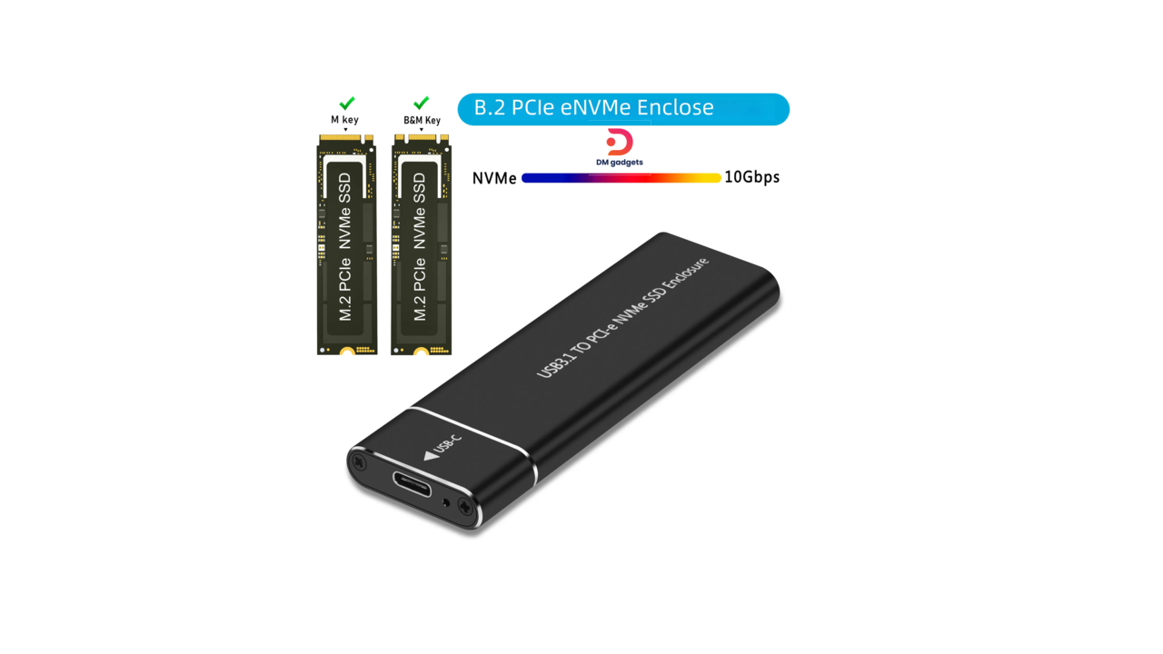 340C1#Ibertrust®201 High-Speed M.2 NVMe Enclosure: 10Gbps USB 3.1, Portable SSD Case