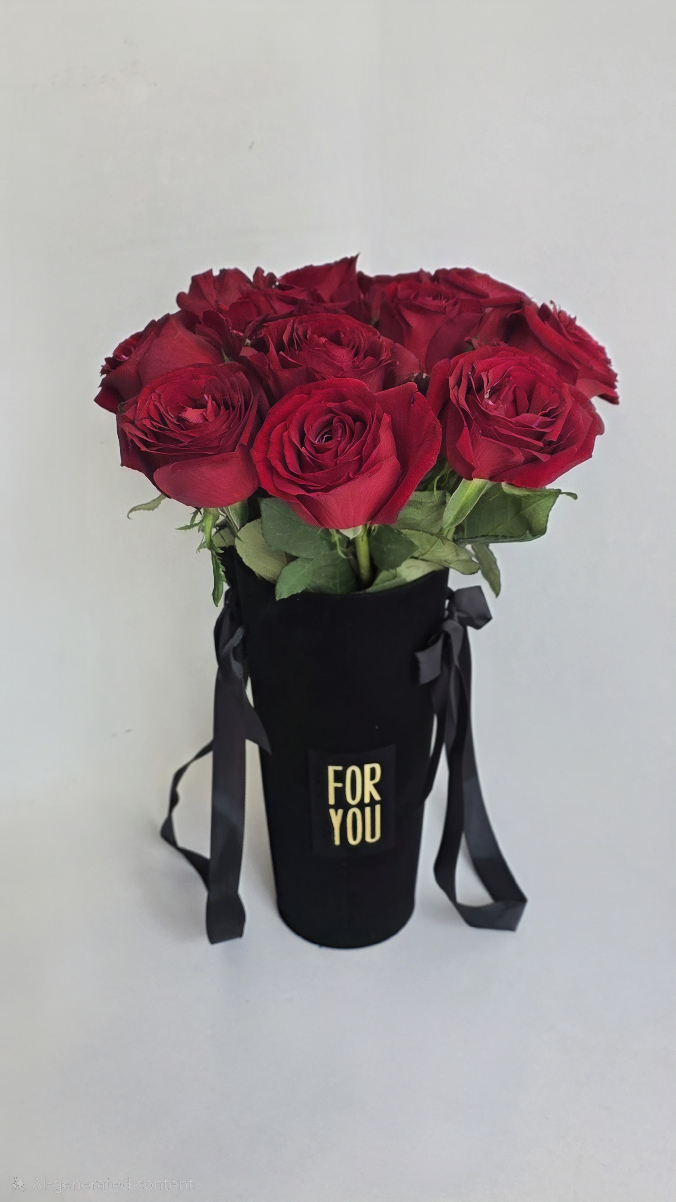 11 First Quality Red Roses in a Black Cylinder Box No.6049