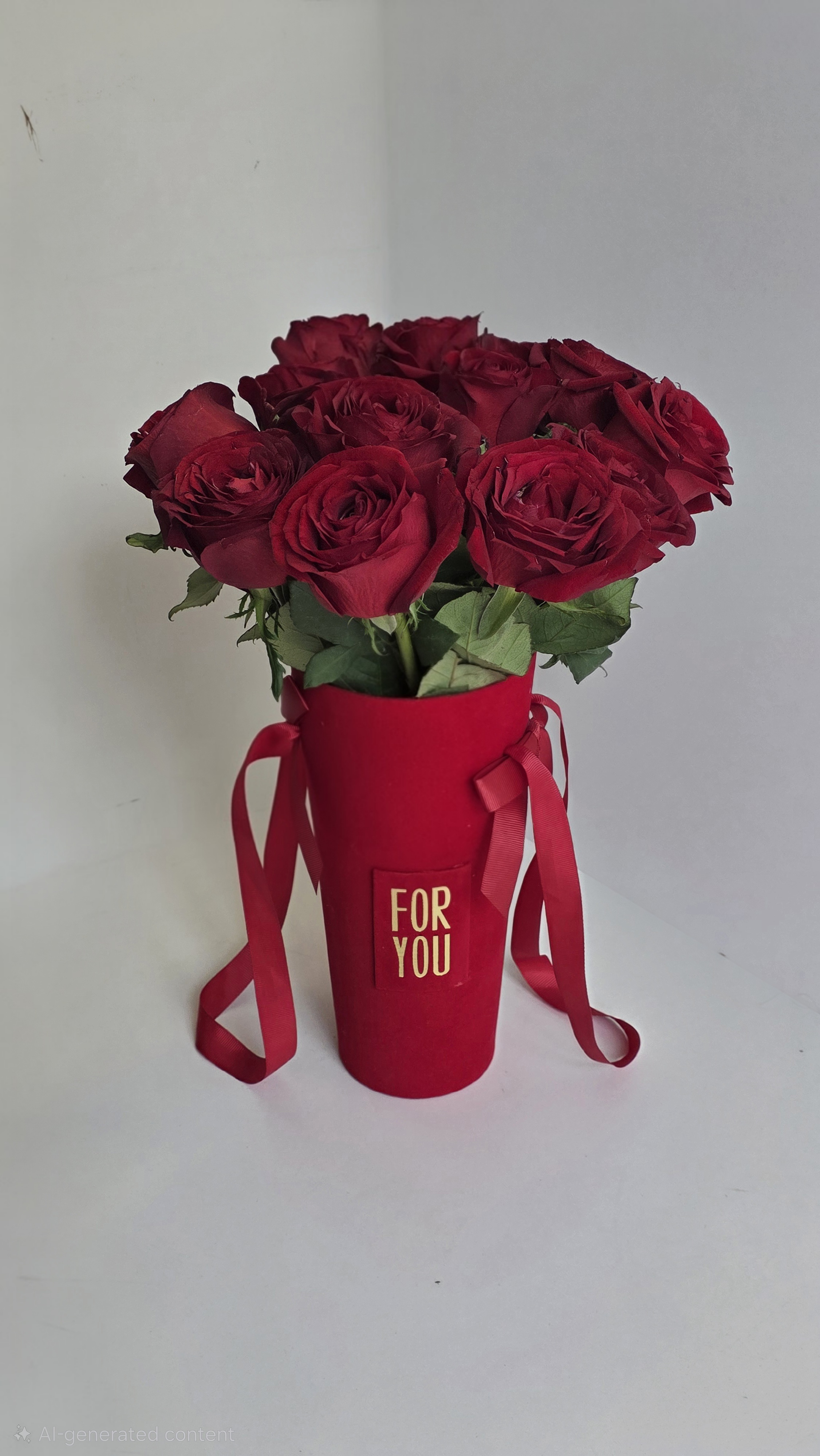 11 First Quality Red Roses in a Red Cylinder Box No.6048