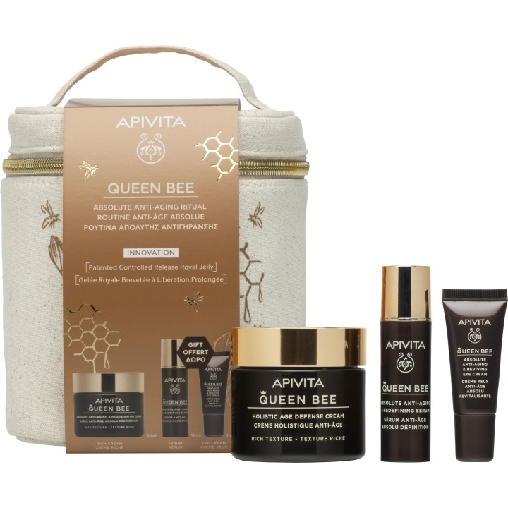 Apivita Queen Bee Cream Rich 50Ml + Serum 10Ml + Eye Cream 5Ml + Pouch ( Less 20%) Gift Set
