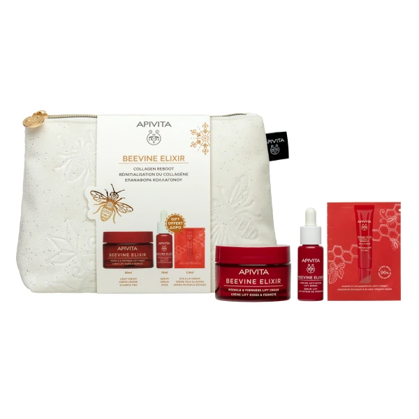 Apivita Beevine Elixir Collagen Reboot Light Cream 50Ml + Serum 10Ml + Eye & Lip Cream 1.5Ml + Pouch Gift Set