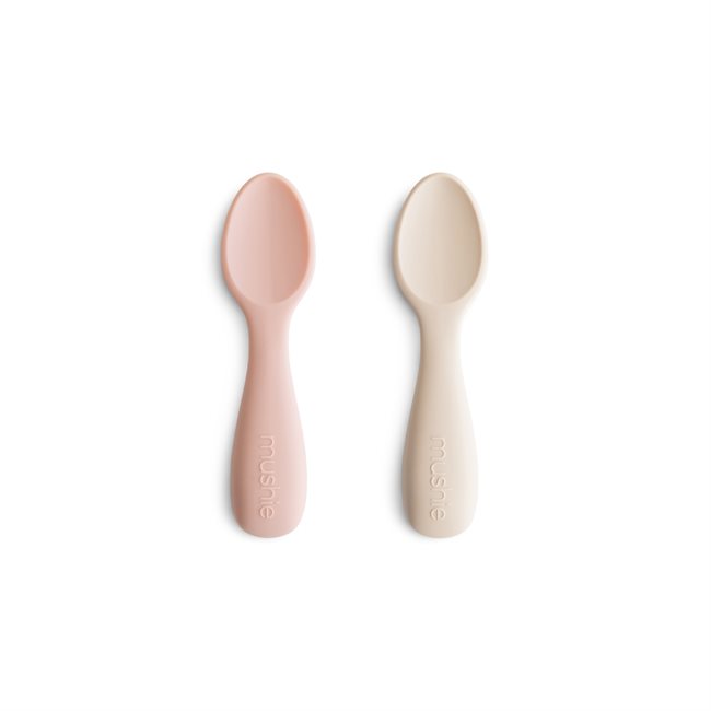 Mushie Toddler Starter Spoons Silicone Blush/Shifting Sand 2S