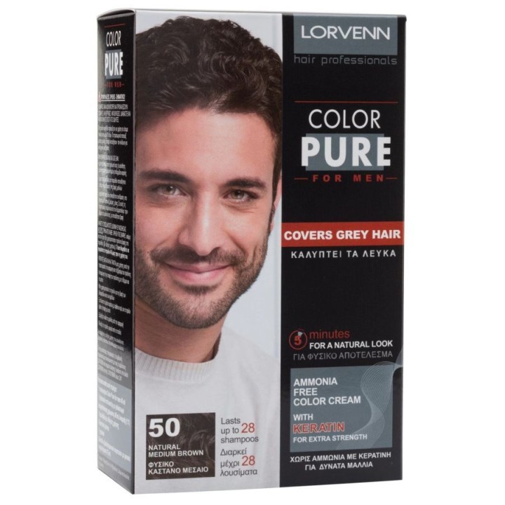 Lorvenn Color Pure Ammonia Free Permanent Hair Color For Men Natural Medium Brown No 50