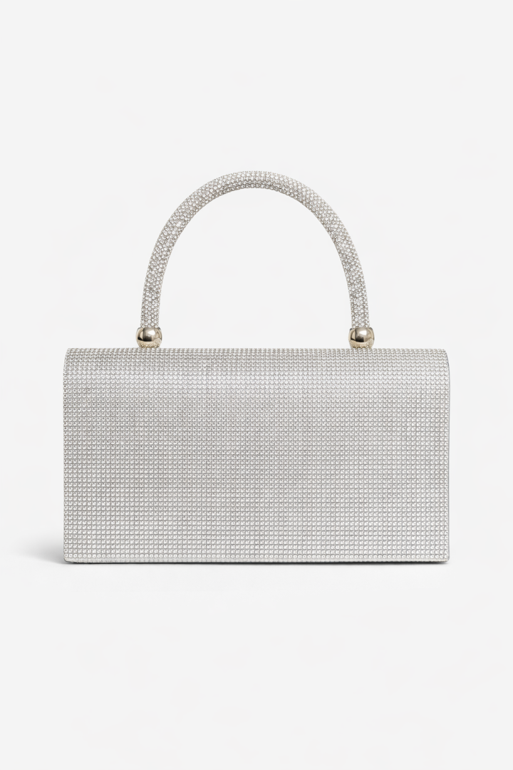 Crystal-embellished Silver Handbag