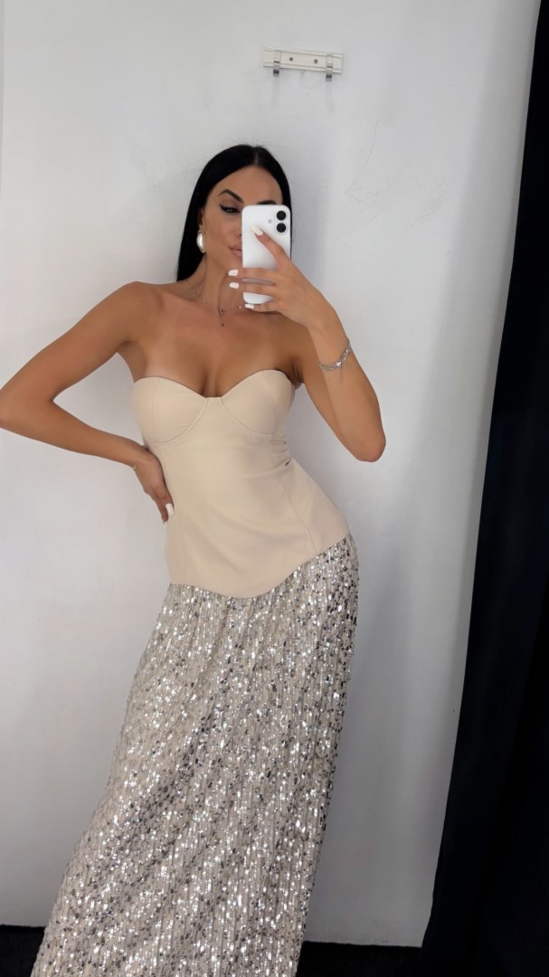 Corset Dress Color: Beige Size: L