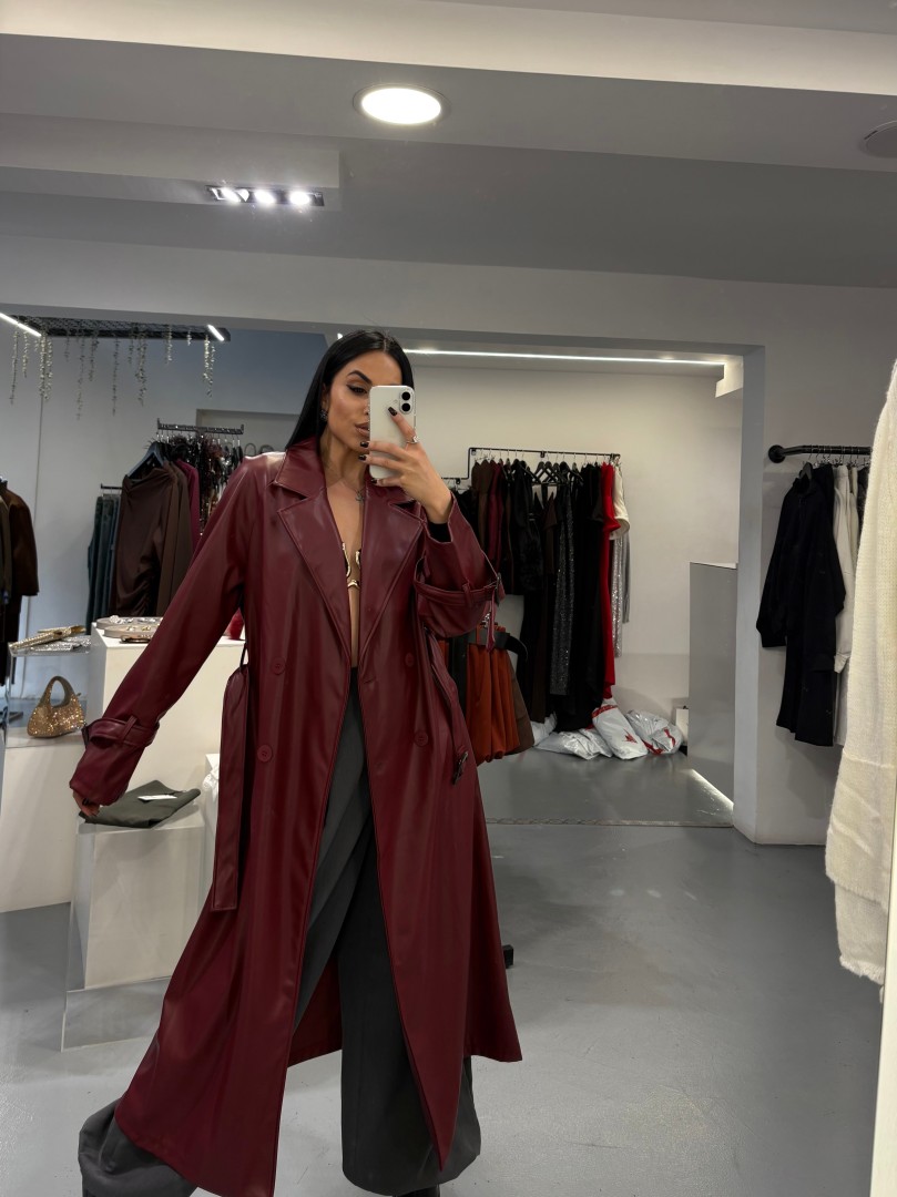 Burgundy Colored Leather Coat One size