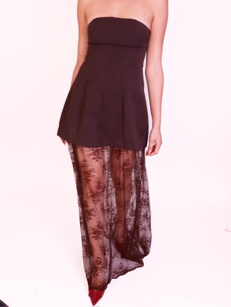 Lumina Strapless Dress Color: Burgundy Size: S