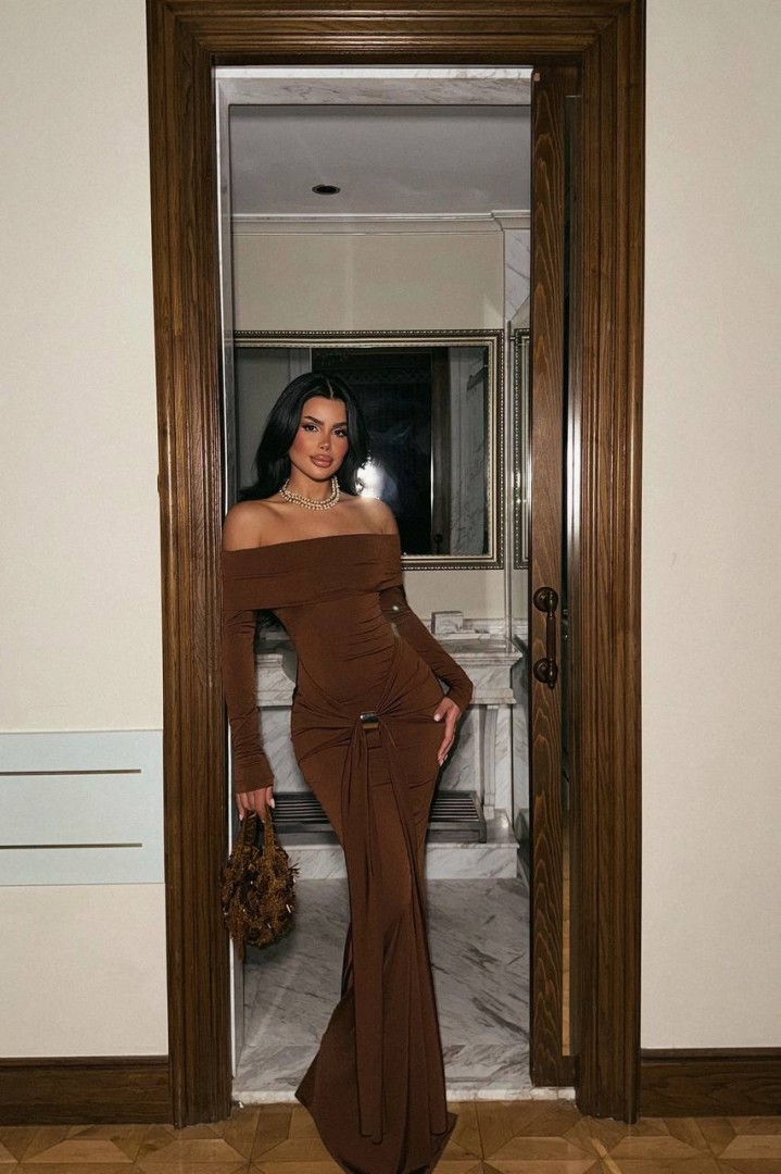 Fenia Long Sleeve Dress Brown Size: L