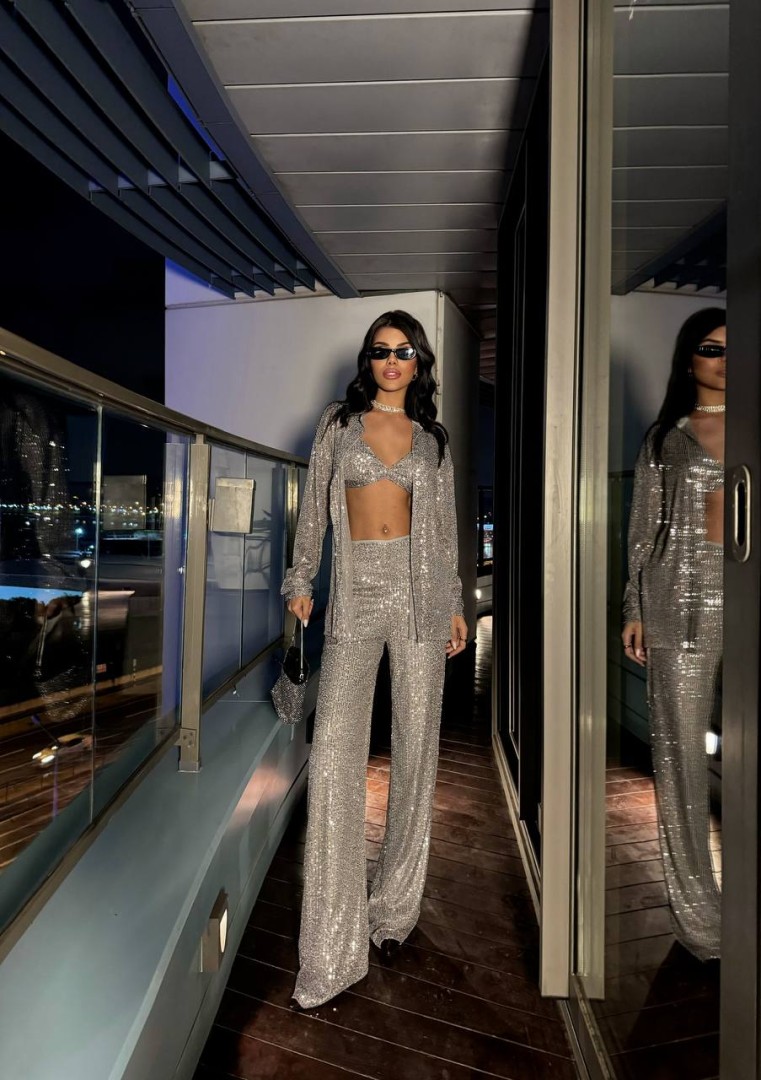 Glam Emy Silver Two Piece Set Size: M