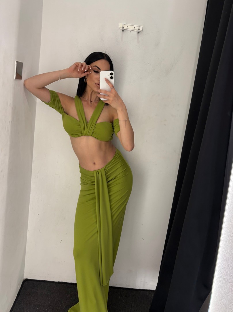 Zina Rope & Drape Slinky Two Piece Set Color: Lime Size: One size