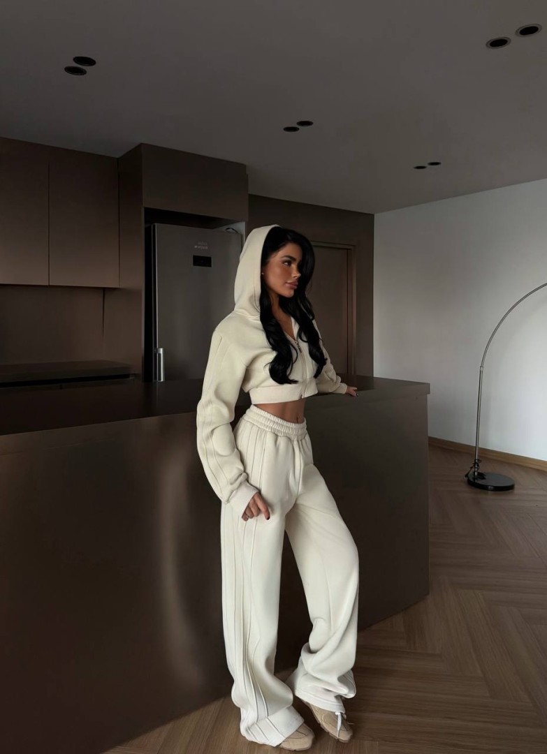 Zina Crop Tracksuit Beige Size: XS