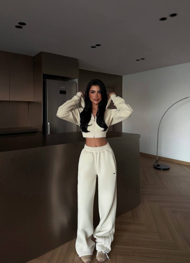 Zina Crop Tracksuit Beige Size: S